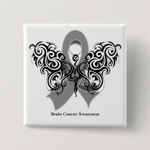 Brain Cancer Tribal Butterfly Ribbon 2 Inch Square Button