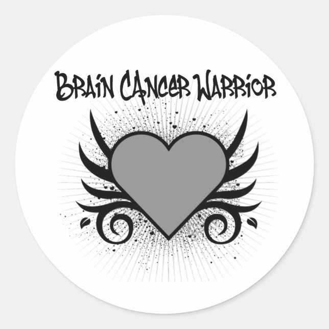 Brain Cancer Warrior Heart Classic Round Sticker (Front)