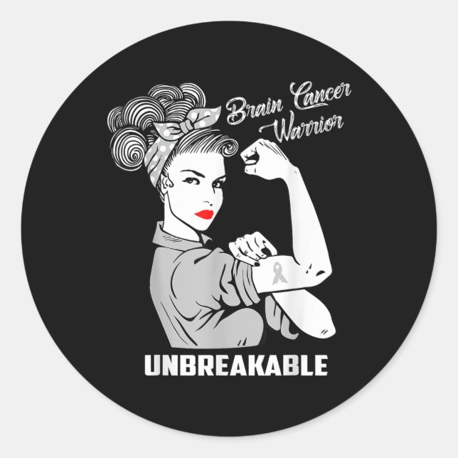 Brain Cancer Warrior Unbreakable Awareness Gift  Classic Round Sticker (Front)