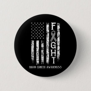 Brain Cancer Warrior Us Flag  2 Inch Round Button
