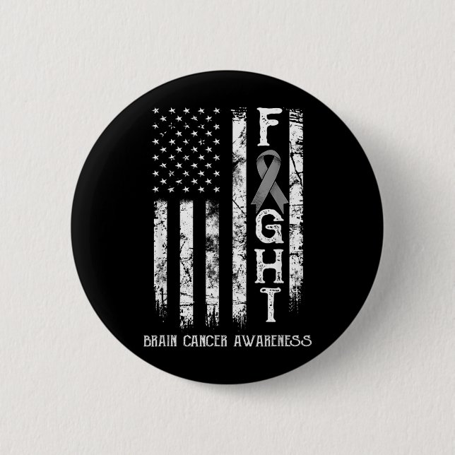 Brain Cancer Warrior US Flag 2 Inch Round Button (Front)