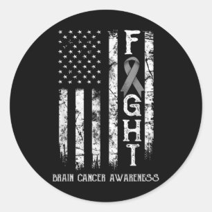 Brain Cancer Warrior Us Flag  Classic Round Sticker