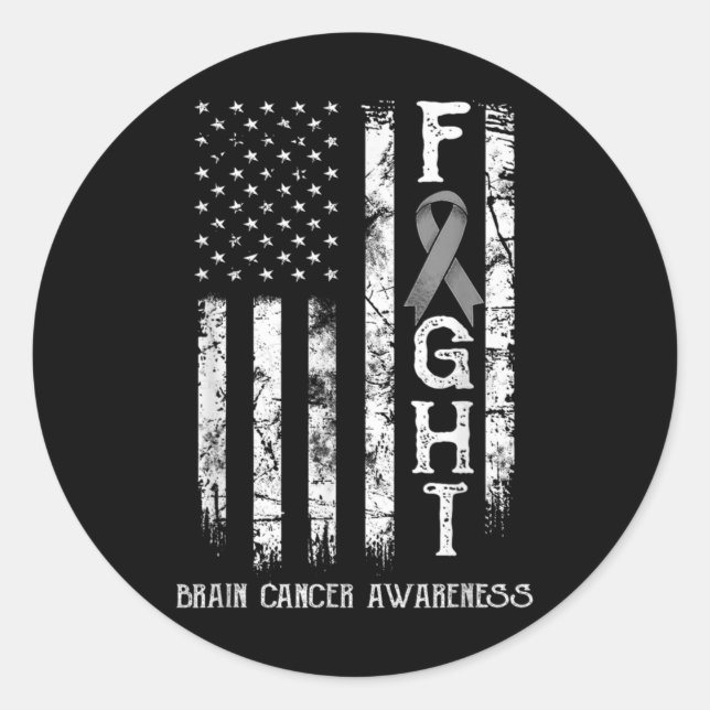 Brain Cancer Warrior Us Flag  Classic Round Sticker (Front)