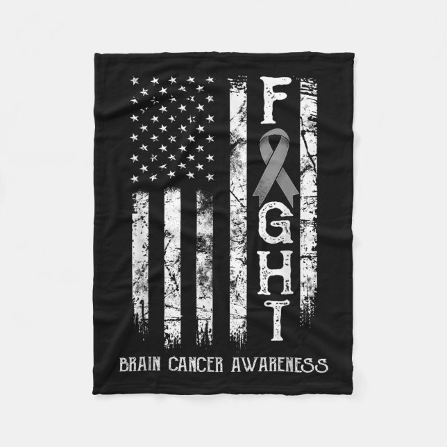 Brain Cancer Warrior Us Flag  Fleece Blanket (Front)