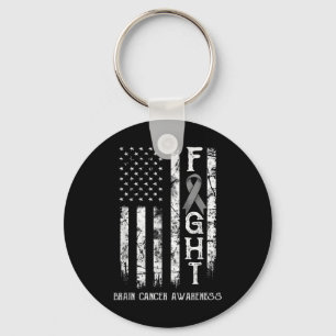 Brain Cancer Warrior Us Flag  Keychain