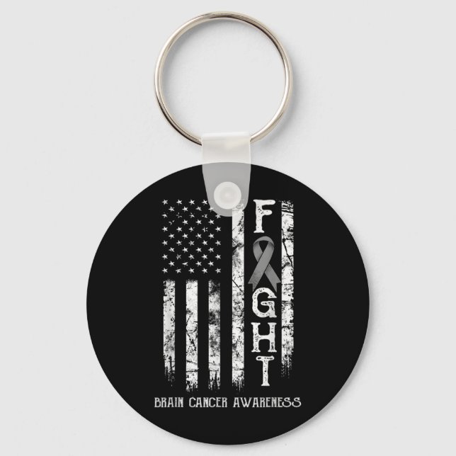 Brain Cancer Warrior Us Flag  Keychain (Front)