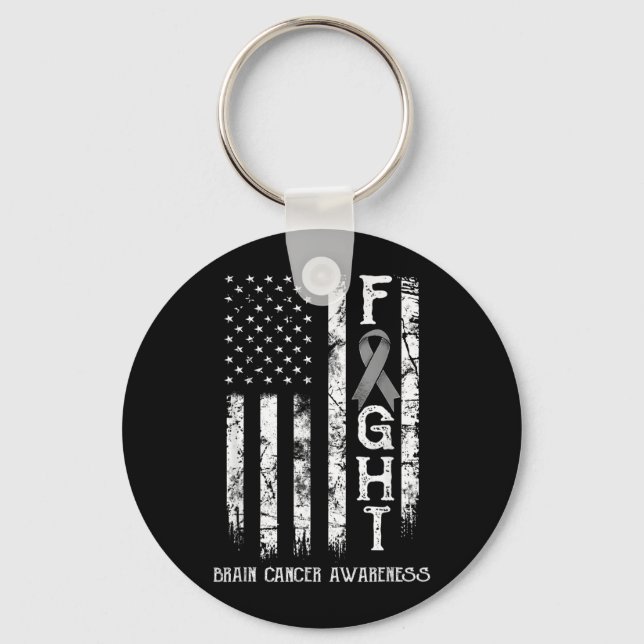 Brain Cancer Warrior US Flag Keychain (Front)