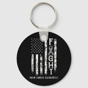 Brain Cancer Warrior Us Flag Keychain