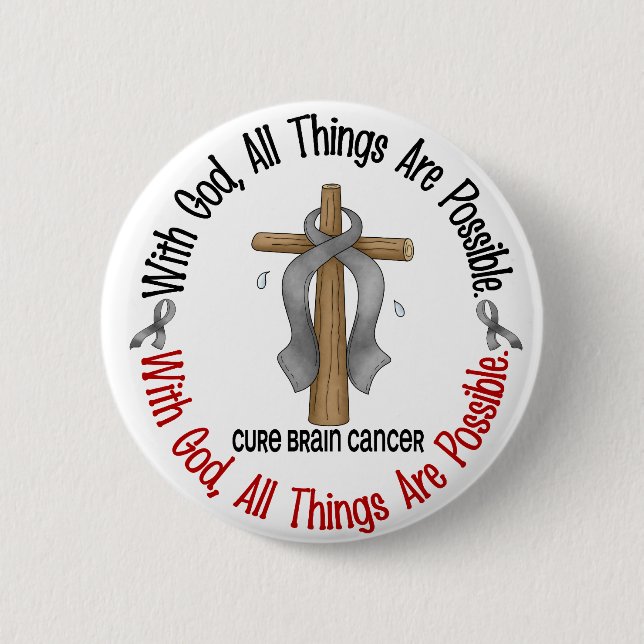 Brain Cancer WITH GOD CROSS 1 2 Inch Round Button (Front)