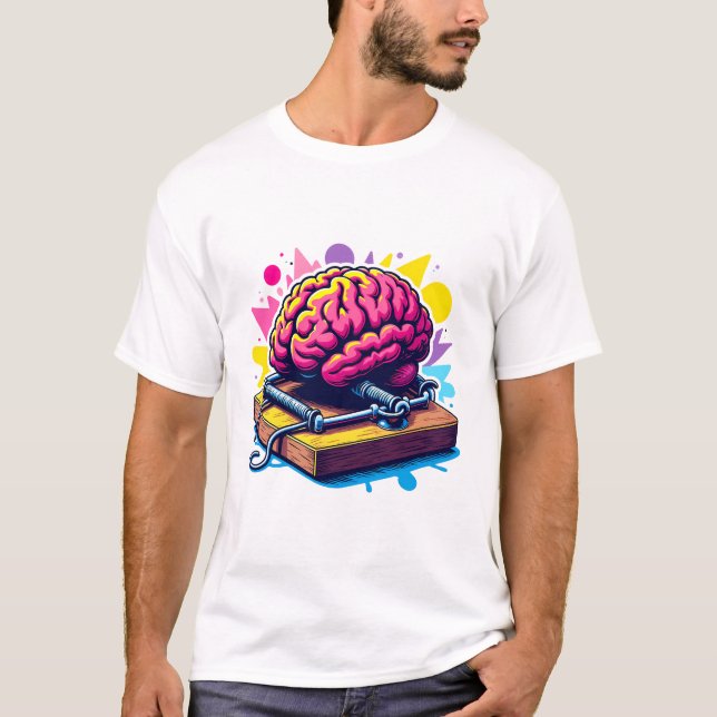 Brain Caught in a Mousetrap – Think Twice!  T-Shirt (Front)