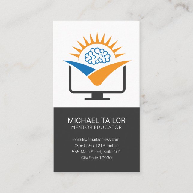Brain Computer Logo | Online Education Business Card (Front)