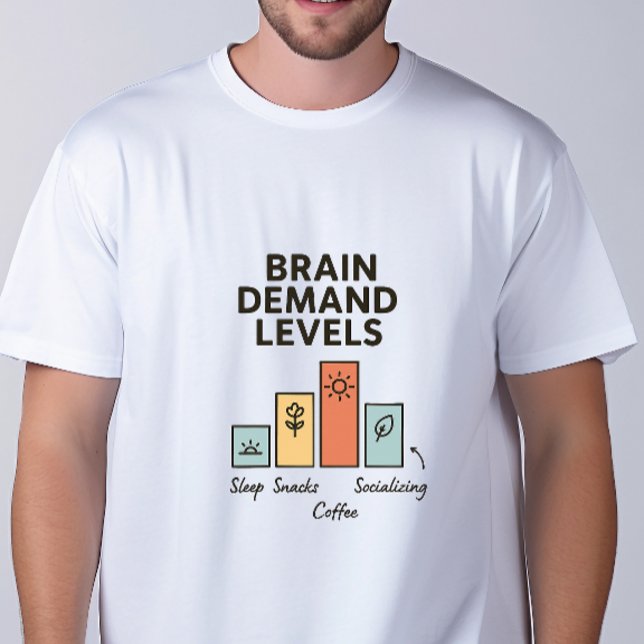 Brain Demand Levels T-Shirt Funny Coffee Humour Te (Brain Demand Levels T-Shirt)