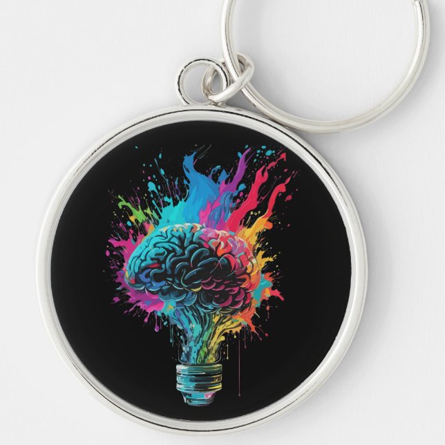 Brain Design With Colourful Bulb Explosion Keychain (Front)