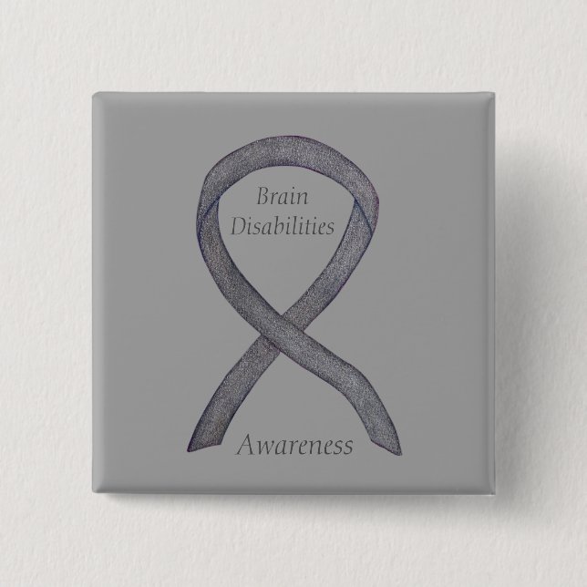 Brain Disabilities Awareness Ribbon Custom Pin (Front)