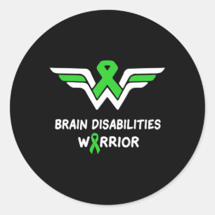 Brain Disabilities Awareness Warrior Green Ribbon  Classic Round Sticker