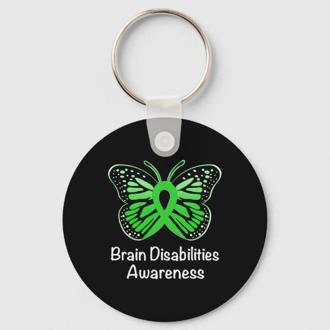 Brain Disabilities Awareness Warrior Support Green Keychain (Front)