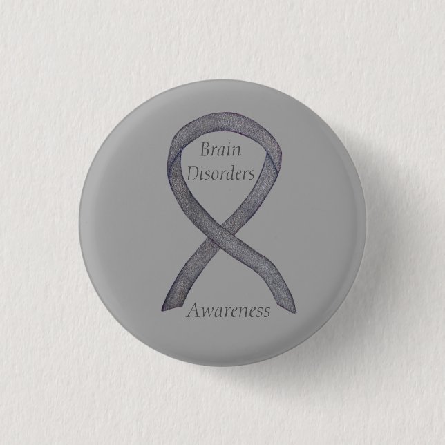 Brain Disorders Silver Awareness Ribbon Custom Pin (Front)