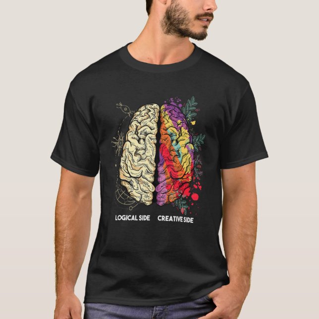 Brain Divided In Two Parts By A Creative And A Log T-Shirt (Front)