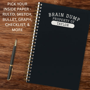 Brain Dump Personalized Name Modern Stylish Black Notebook
