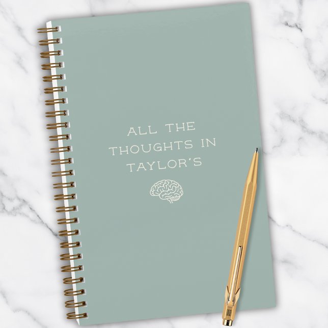 Brain Dump Thoughts Personalized Name Minimal Sage Notebook (Personalized for daily brain dumps. Clean, modern, and quietly funny.)