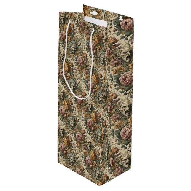 Brain Fog – Gothic Floral  Wine Gift Bag (Front Angled)