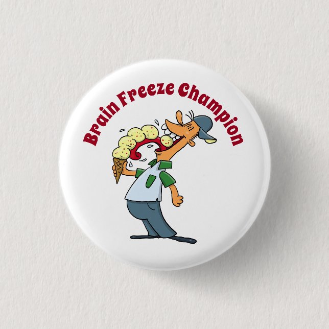 Brain Freeze Champion Ice Cream Funny Cartoon 1 Inch Round Button (Front)