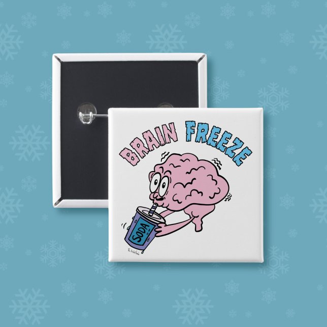 Brain Freeze Funny Cartoon 2 Inch Square Button (Creator Uploaded)