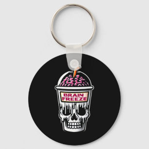 Brain Freeze Skull Spooky Halloween Drink Design Keychain