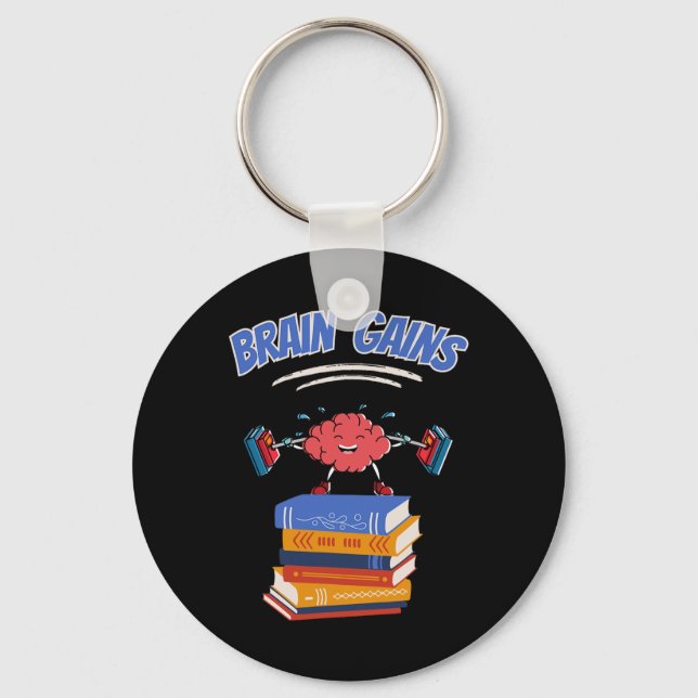 Brain Gains Reading Teacher Book Lover Back To Sch Keychain (Front)