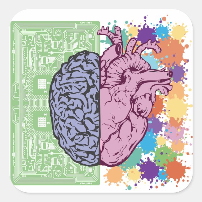 Brain heart balance emotion square sticker (Front)