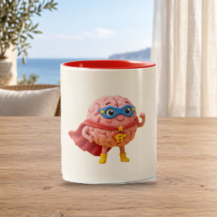 Brain Hero Cute Superhero Mascot Mug