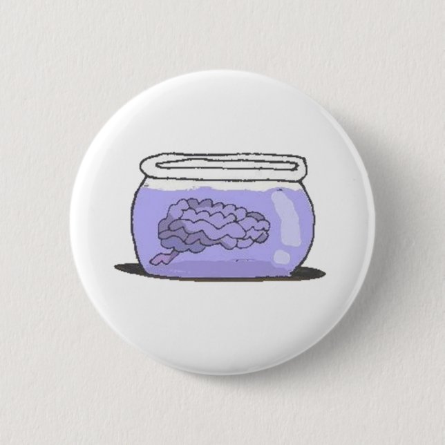 brain in fishbowl 2 inch round button (Front)