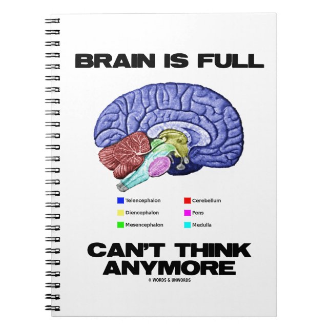 Brain Is Full Can't Think Anymore (Brain Anatomy) Notebook (Front)