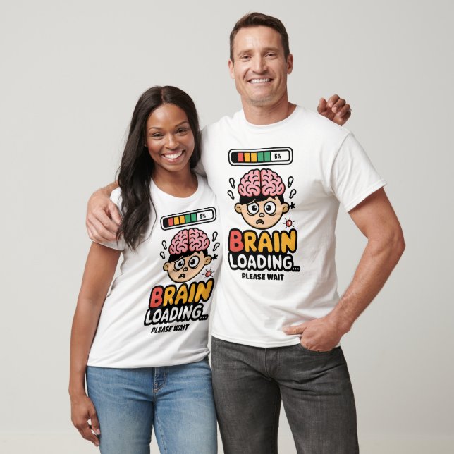 Brain Loading Funny Cartoon Design T-Shirt (Unisex)