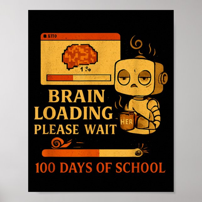 Brain Loading Please Wait – Funny 100 Days Of Scho Poster (Front)