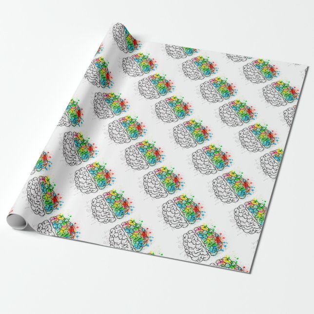 brain mind psychology idea hearts wrapping paper (Unrolled)