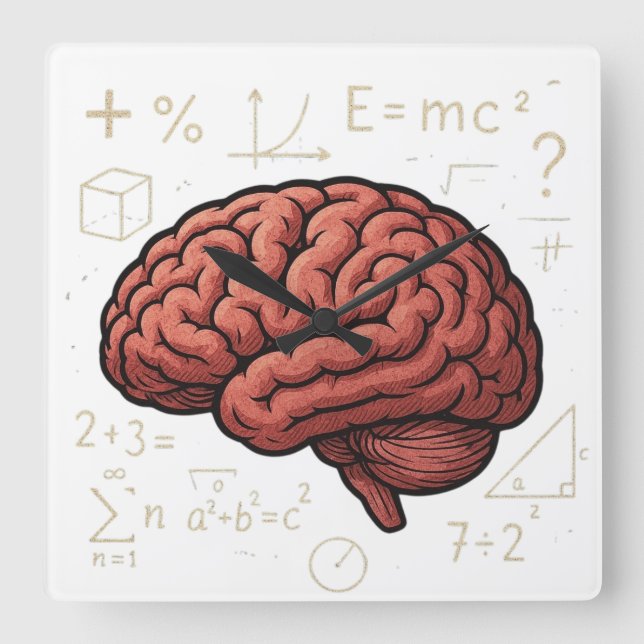 Brain Power Square Wall Clock (Front)