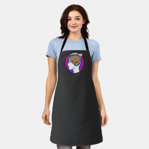 Brain profile human head pink blue circle.  apron