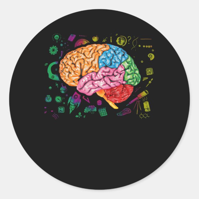 Brain Science And Art Neuroscience Neurologist Classic Round Sticker (Front)