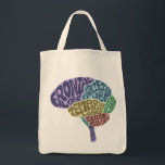Brain Tote Bag<br><div class="desc">A clever illustration labeling the parts of the brain with typography. Makes a great geek gift for a science/math lover, or anyone who loves to use their brain for all it's worth! Available in many different sizes.</div>