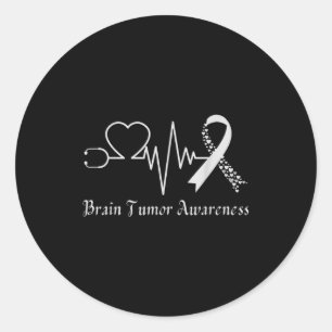 Brain tumor awareness ribbon in may wear gray classic round sticker