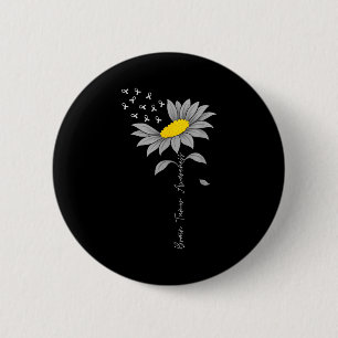 Brain tumor awareness sunflower gray ribbon brain 2 inch round button