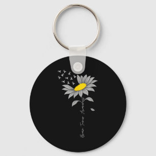 Brain tumor awareness sunflower gray ribbon brain keychain