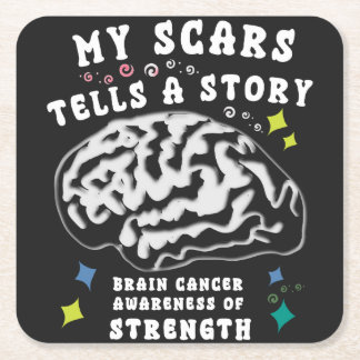 Brain tumor awareness, warrior, brain tumor square paper coaster