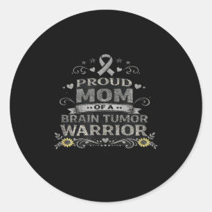 Brain tumor awareness warrior mom gray ribbon classic round sticker