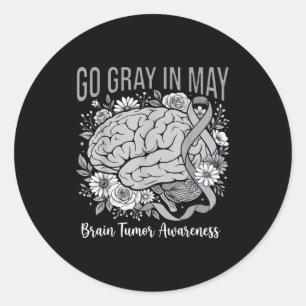 Brain tumor awareness wear gray in may strong classic round sticker
