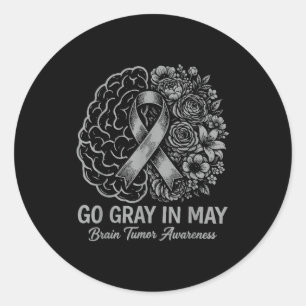 Brain tumor awareness wear gray in may strong classic round sticker