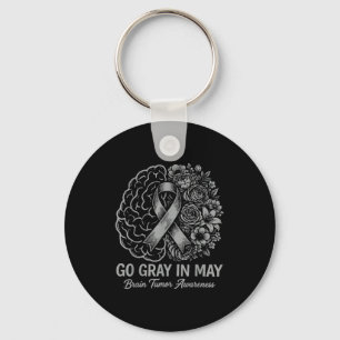 Brain tumor awareness wear gray in may strong keychain