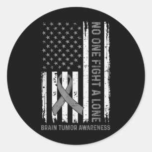 Brain Tumour Awareness Brain Cancer Usa Flag Grey  Classic Round Sticker