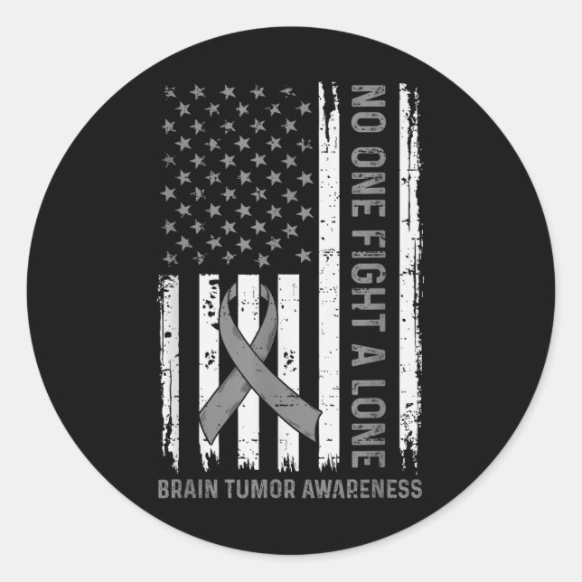 Brain Tumour Awareness Brain Cancer Usa Flag Grey  Classic Round Sticker (Front)